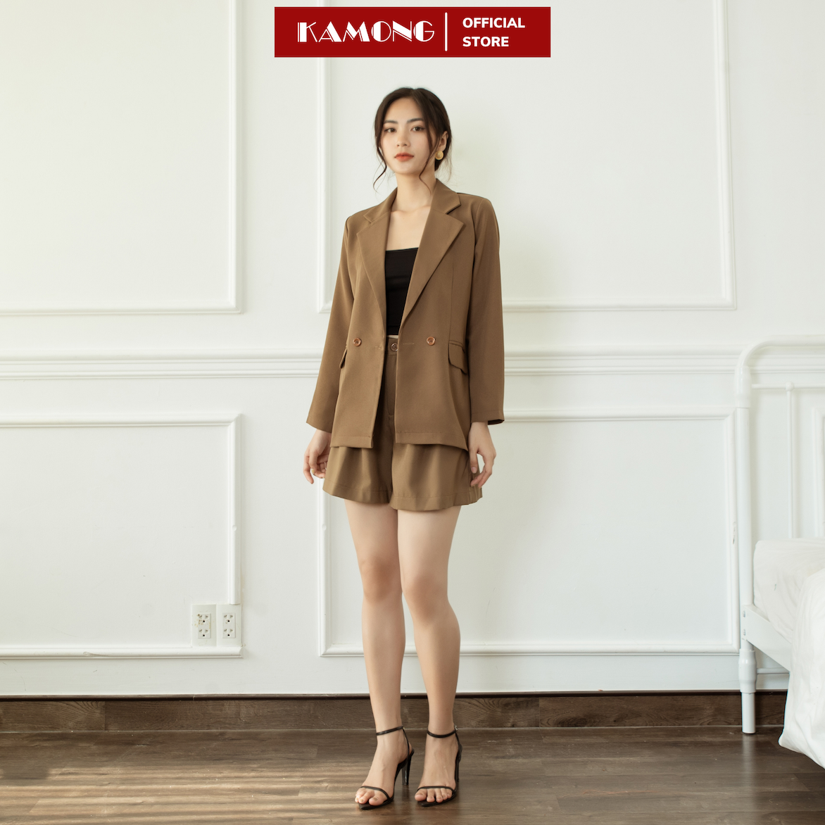 Áo blazer nữ tay dài KAMONG phong cách cổ vest công sở