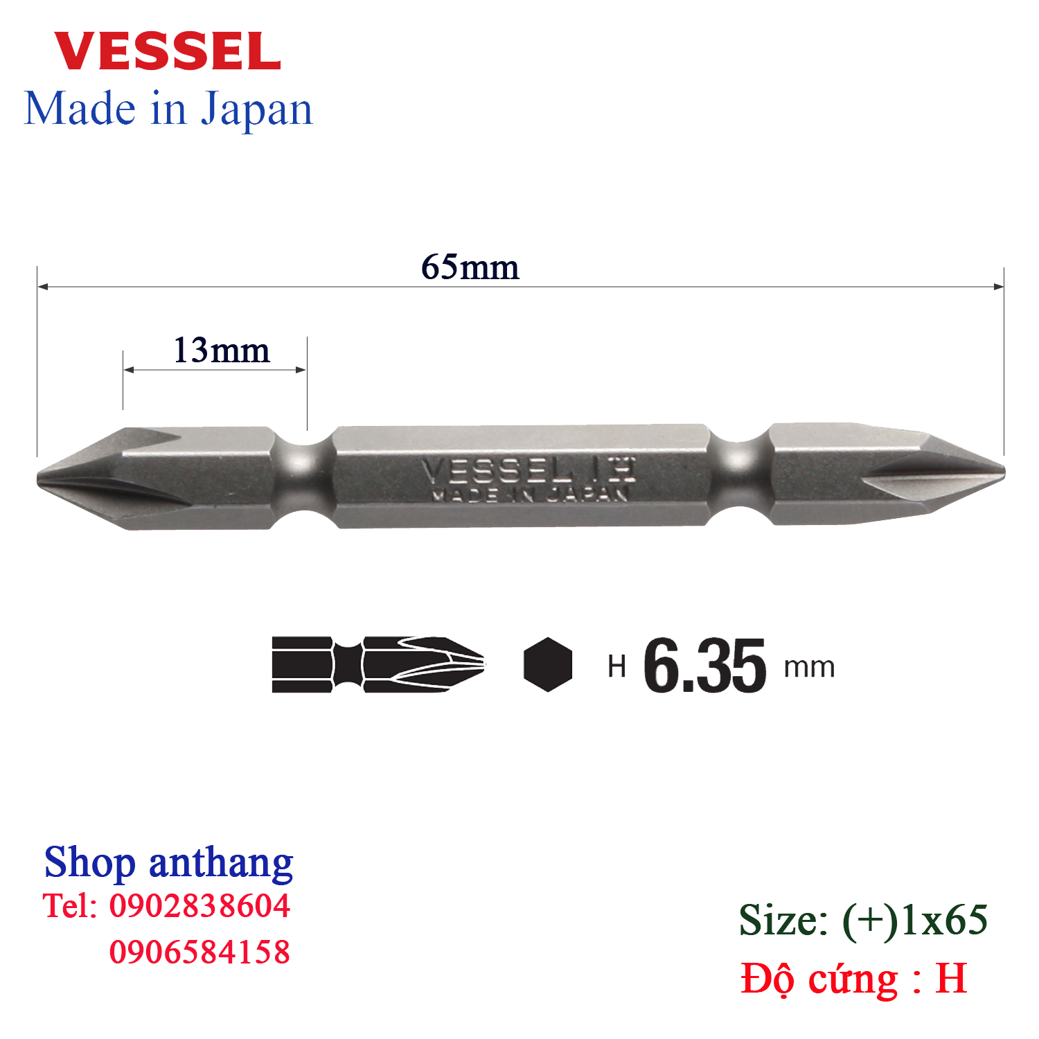 Mũi vặn vít A14 (không từ) - Vessel (Nhật Bản)
