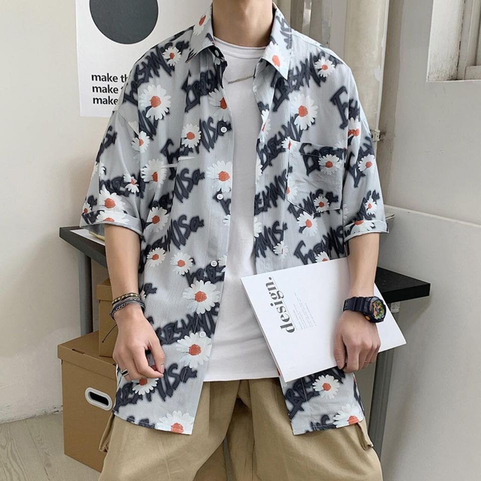 Áo sơ mi tay lụa unisex HOA CÚC 2 màu cực chất