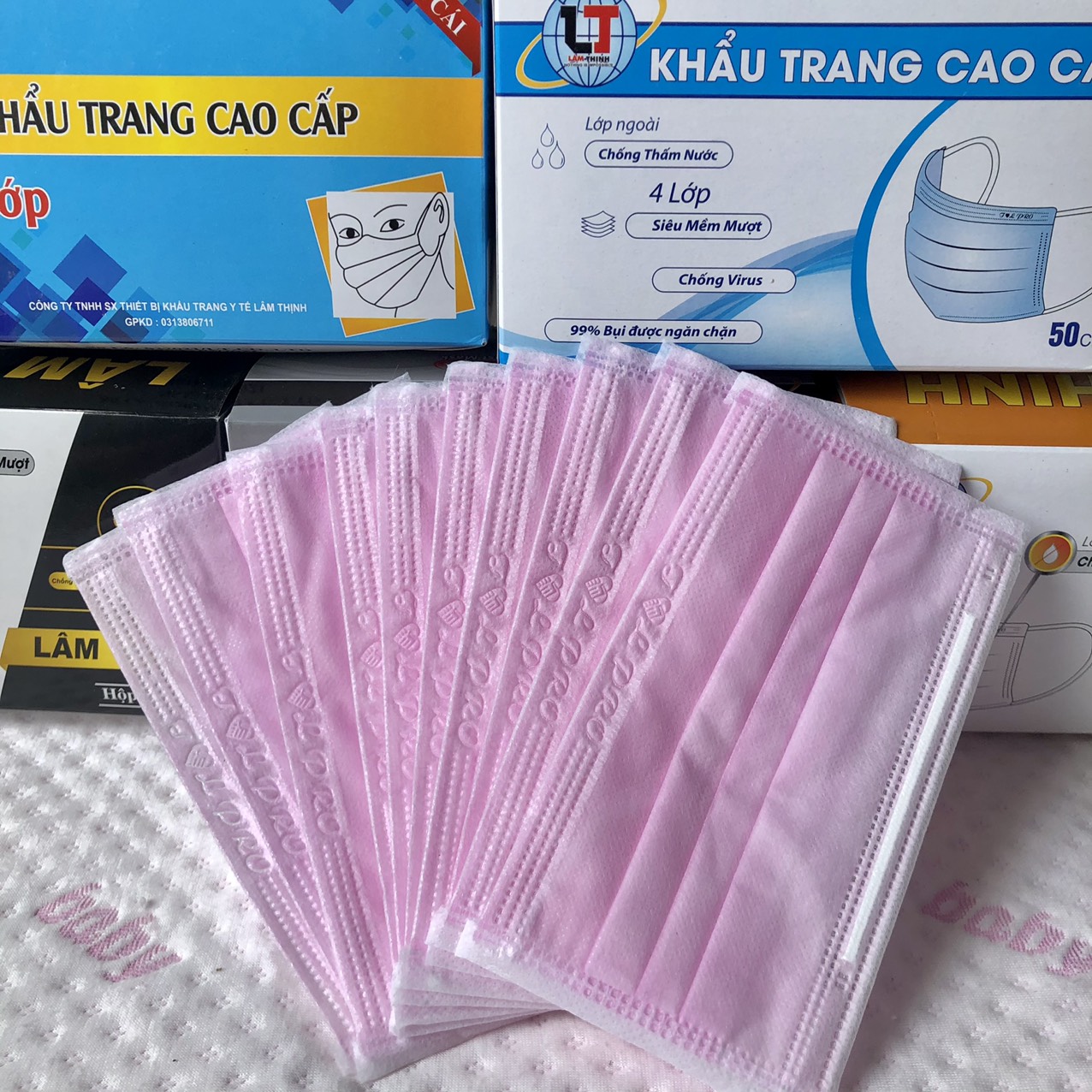 Khẩu trang y tế Lâm Thịnh hộp 50 cái, màu xanh ngọc, đen, trắng, xanh, xám, tím, nâu, cam ... Shop Hưng Phát