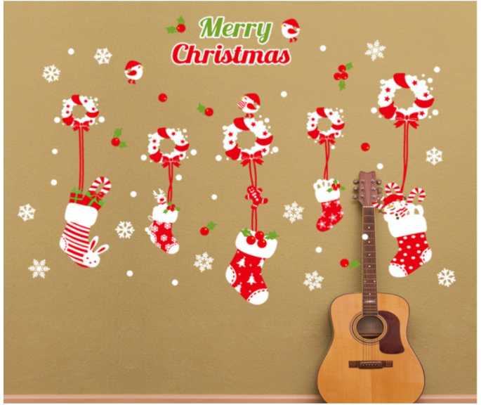 Decal trang trí Noel - Rèm vớ đỏ dễ thương