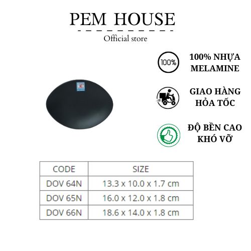 Dĩa nhựa oval nhám đen