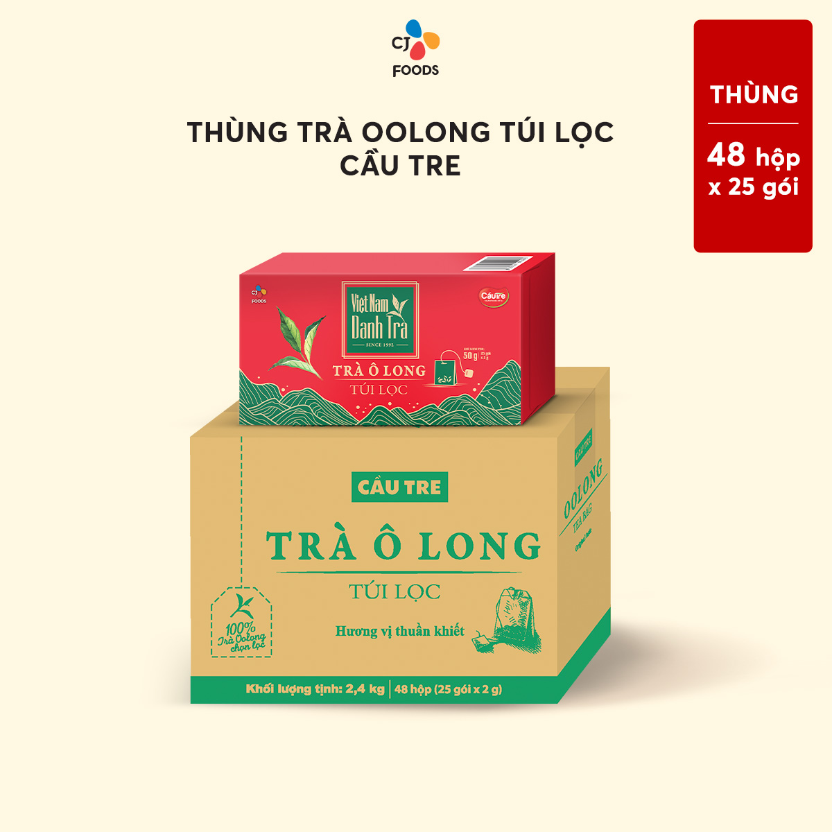 Thùng 48 hộp Trà Oolong CÀU TRE Túi Lọc (2g x 25 gói x 48 hộp) (thưởng thức & pha chế)