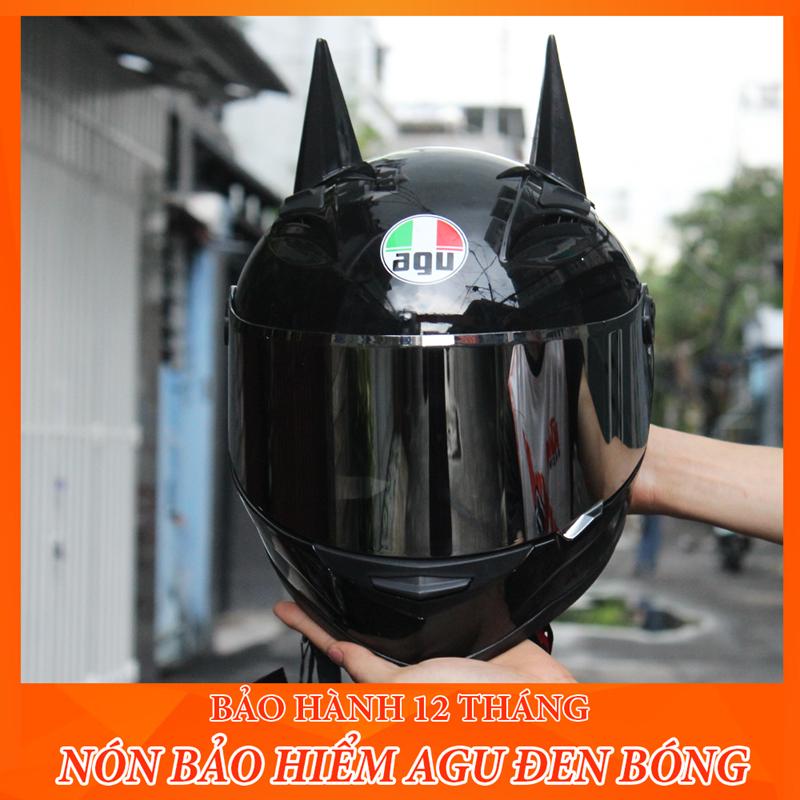 NÓN BẢO HIỂM AGU Fullface Đen Bóng TẶNG KÈM SỪNG BATMAN