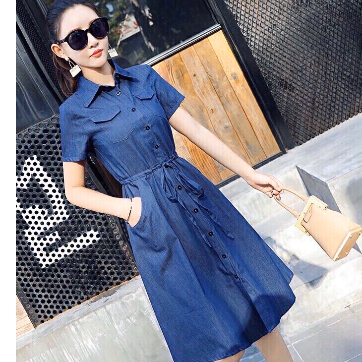 [HCM]ĐẦM JEAN XOÈ EO DÂY RÚT