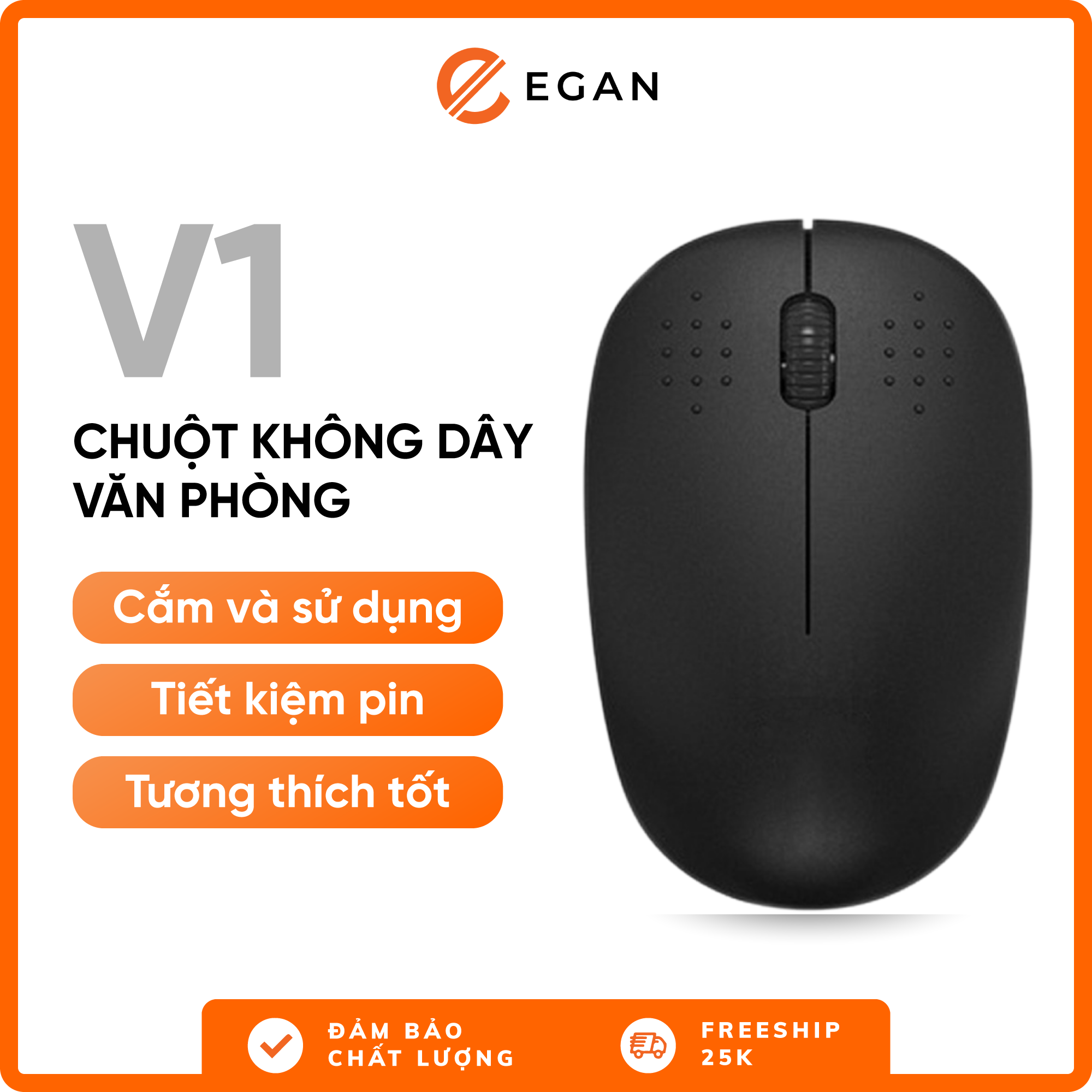 Chuột không dây laptop chuột máy tính không dây lót chuột gaming không dây V1 - Tiết kiệm pin, USB 2,4 GHz, 1200DPI, thiết kế thuận hai tay, phù hợp cho PC/Laptop Egan