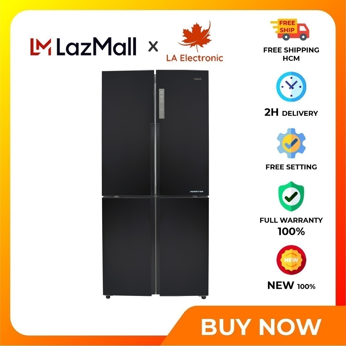 Aqua Inverter 456 liter refrigerator AQR-M525XA - Free shipping HCM - Touchscreen external control panel Separate moisture and dry compartment Design drawers that can be fully pulled out when the door is opened at 90 degrees
