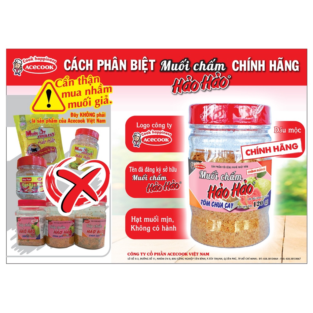 Muối chấm Hảo Hảo Acecook lọ 120g, bột canh vị tôm chua cay