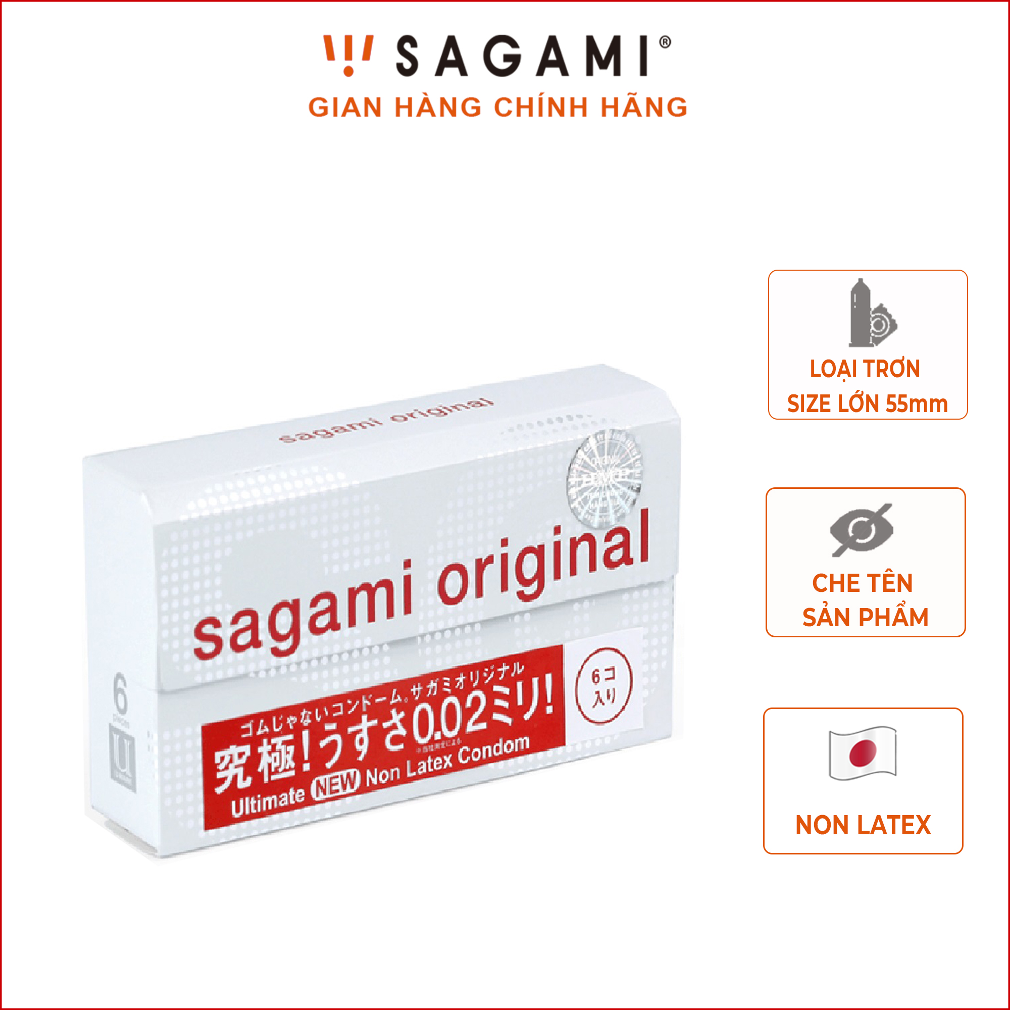 Bao cao su Sagami Original 0.02 (Hộp 6 cái) - baocao su nam siêu mỏng size lớn siêu mỏng chỉ với 002, Non latex