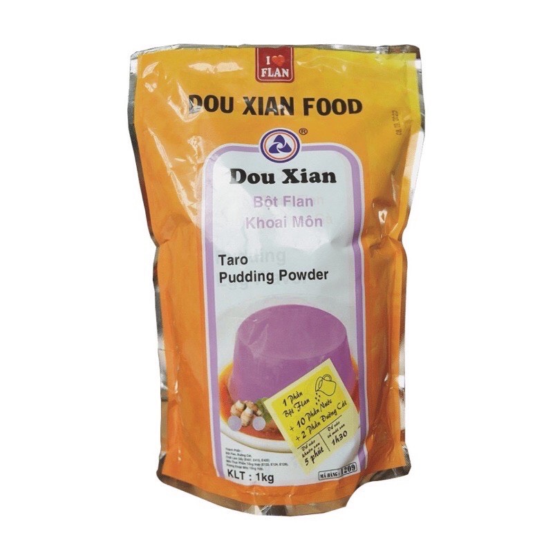 Bột Pudding Hàng Huy Douxian TÚI 1KG các vị (Trứng, Socola, Trà Xanh, Khoai Môn, Dưa Lưới, Dâu, Đào)