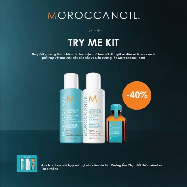 Bộ sản phẩm Moroccanoil Try Me Kit (Gội 70ml + Xả 70ml + Tinh dầu 15ml)