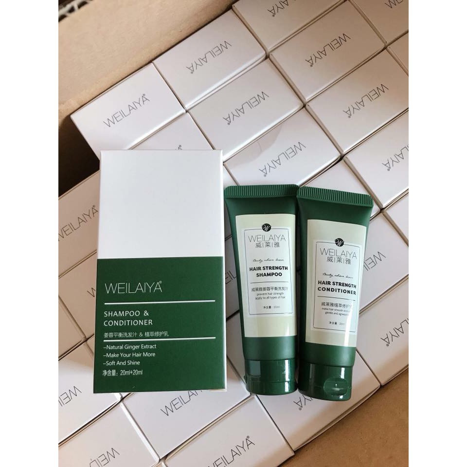 [HCM]set mini 40ml Dầu Gội và Xả gừng tem trắng Weilaiya
