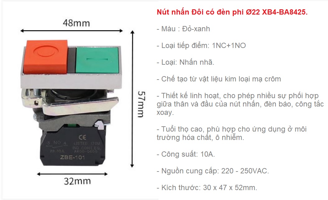 Nút nhấn đôi on-off phi 22