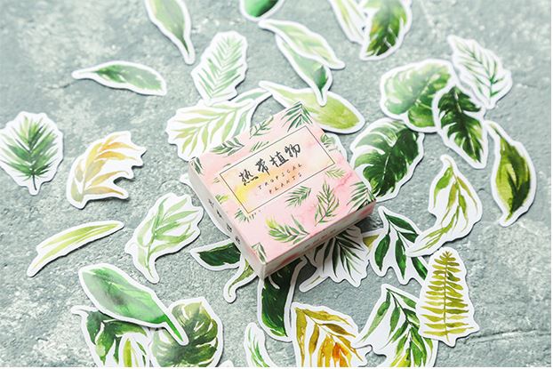 Hộp 40 Miếng Nhãn Dán Sticker Trang Trí Lá Cây