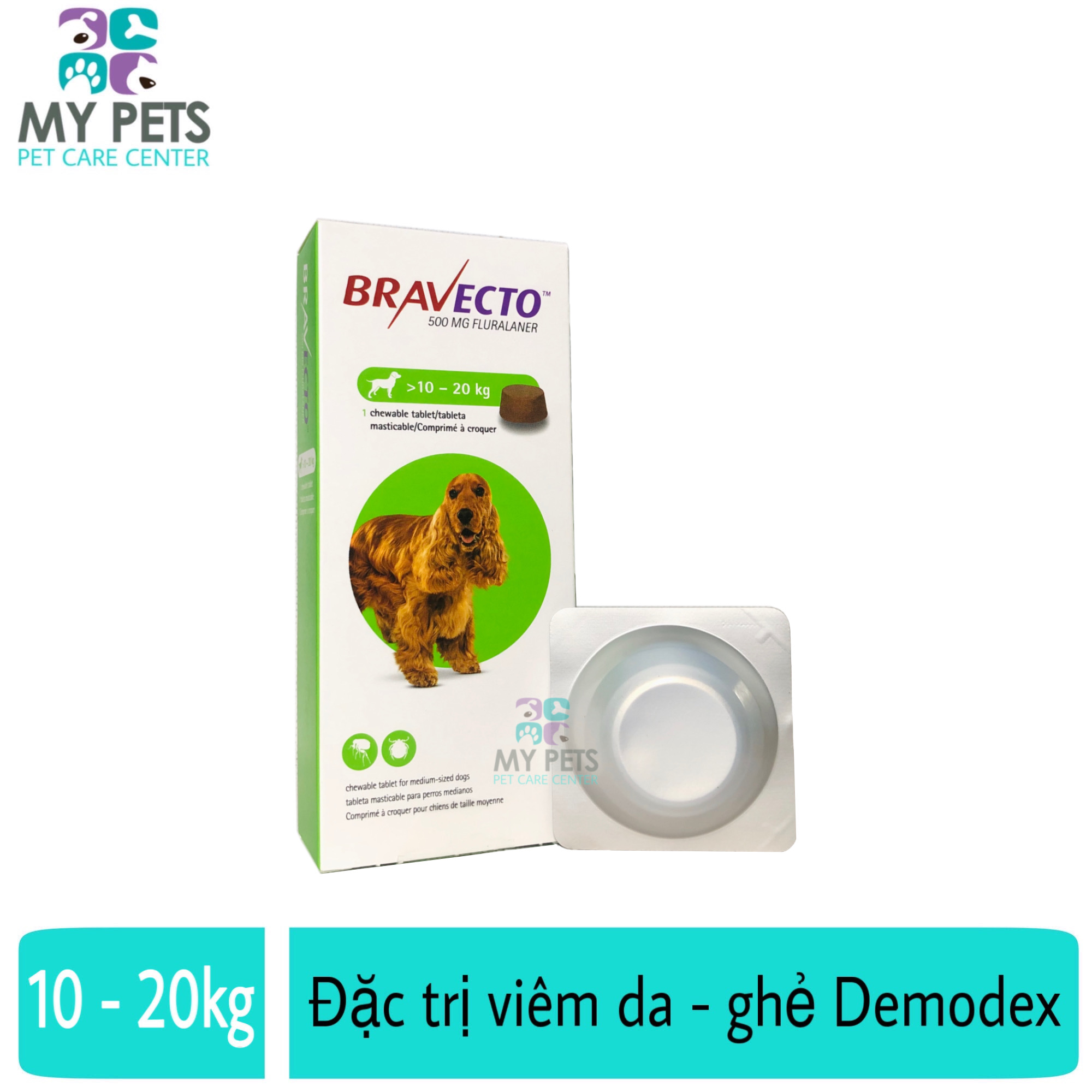 Thuốc trị ve bọ chét viêm da ghẻ máu demodex cho chó - Bravecto 10 - 20kg
