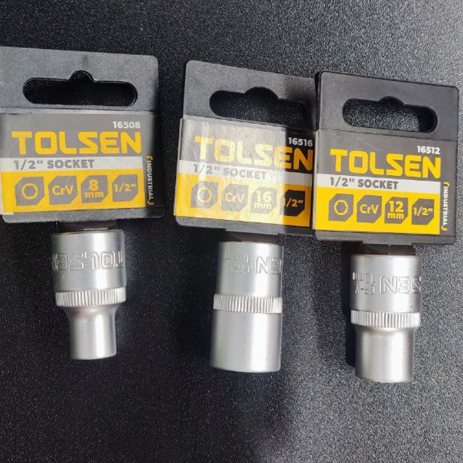 Đầu khẩu, đầu tuýp ngắn Tolsen  1/2 inch chính hãng, chất liệu thép Crv cứng cáp nhiều cỡ lựa chọn