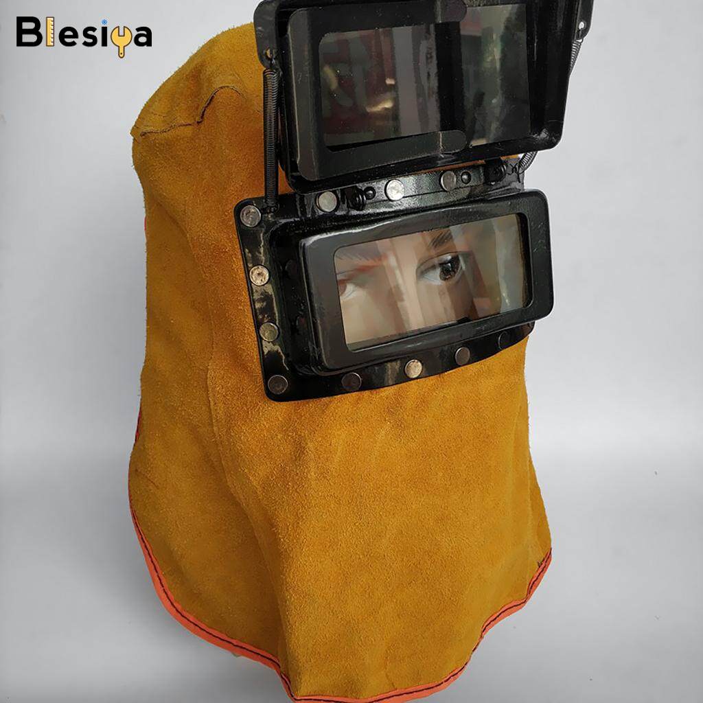 Blesiya Hood Style Welding Helmet Cowhide Mask for Welder with Clear Glasses Lens