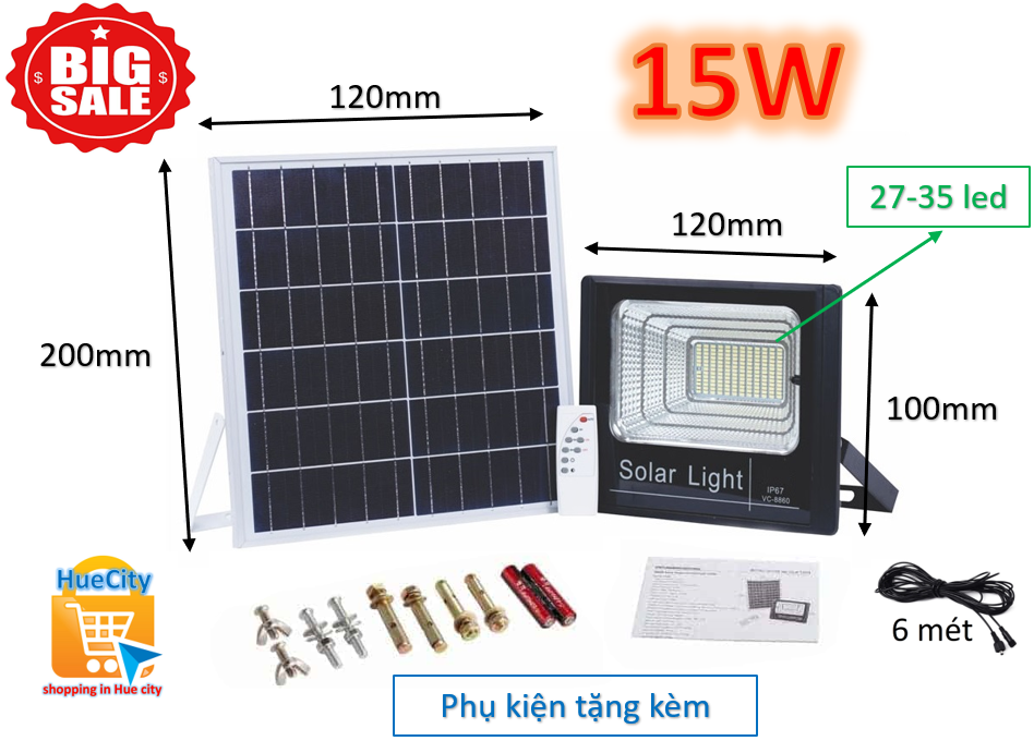 Đèn led năng lượng mặt trời 15W