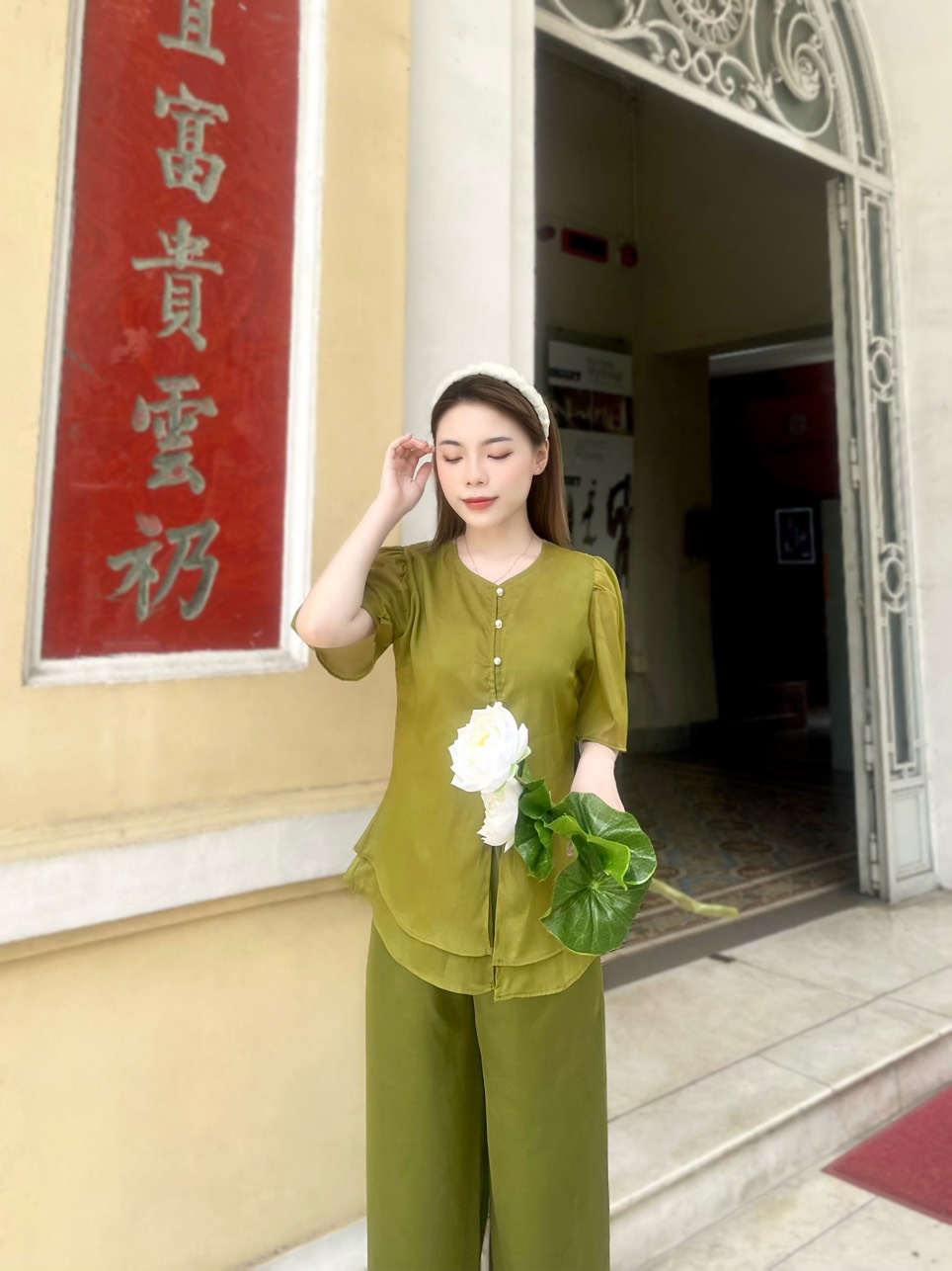 [ ĐỒ LAM ĐI CHÙA HCM ] Bộ chất voan trang nhã cúc ngọc V1