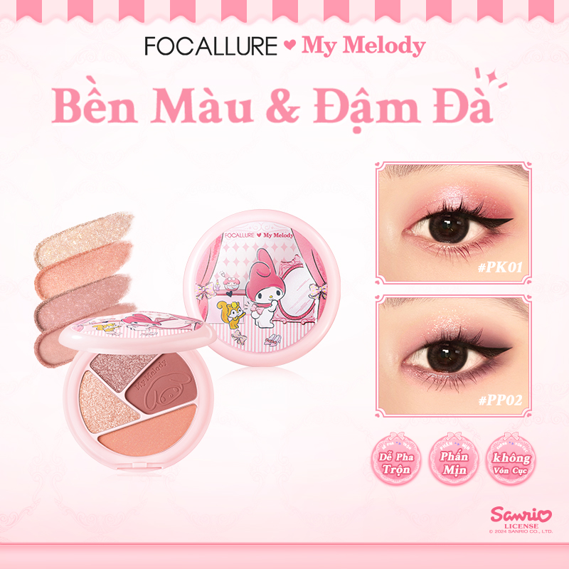 [FOCALLURE x Sanrio] Bảng Phấn Mắt 4 Màu Lâu Trôi