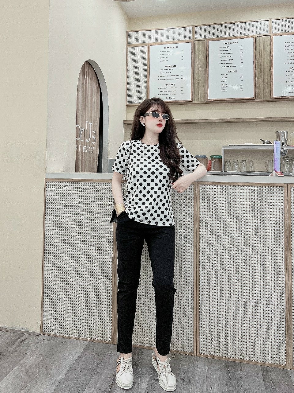 Đồ bộ thể thao thun cotton chấm bi
