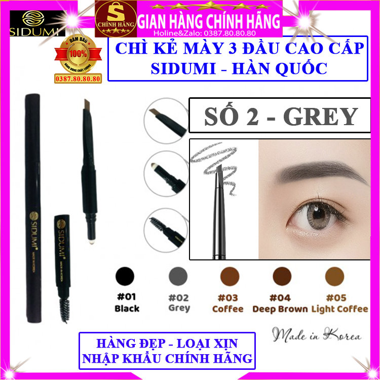 Chì kẻ mày không trôi 3 đầu chì kẻ mày hàn quốc chính hãng Sidumi chì kẻ mày phẩy sợi chì kẻ lông mày không thấm nước chì kẻ chân mày 2 đầu bút chì kẻ mày dạng chuốt chì kẻ mày lâu trôi loại tốt màu nâu đen siêu đẹp - Shopping vip