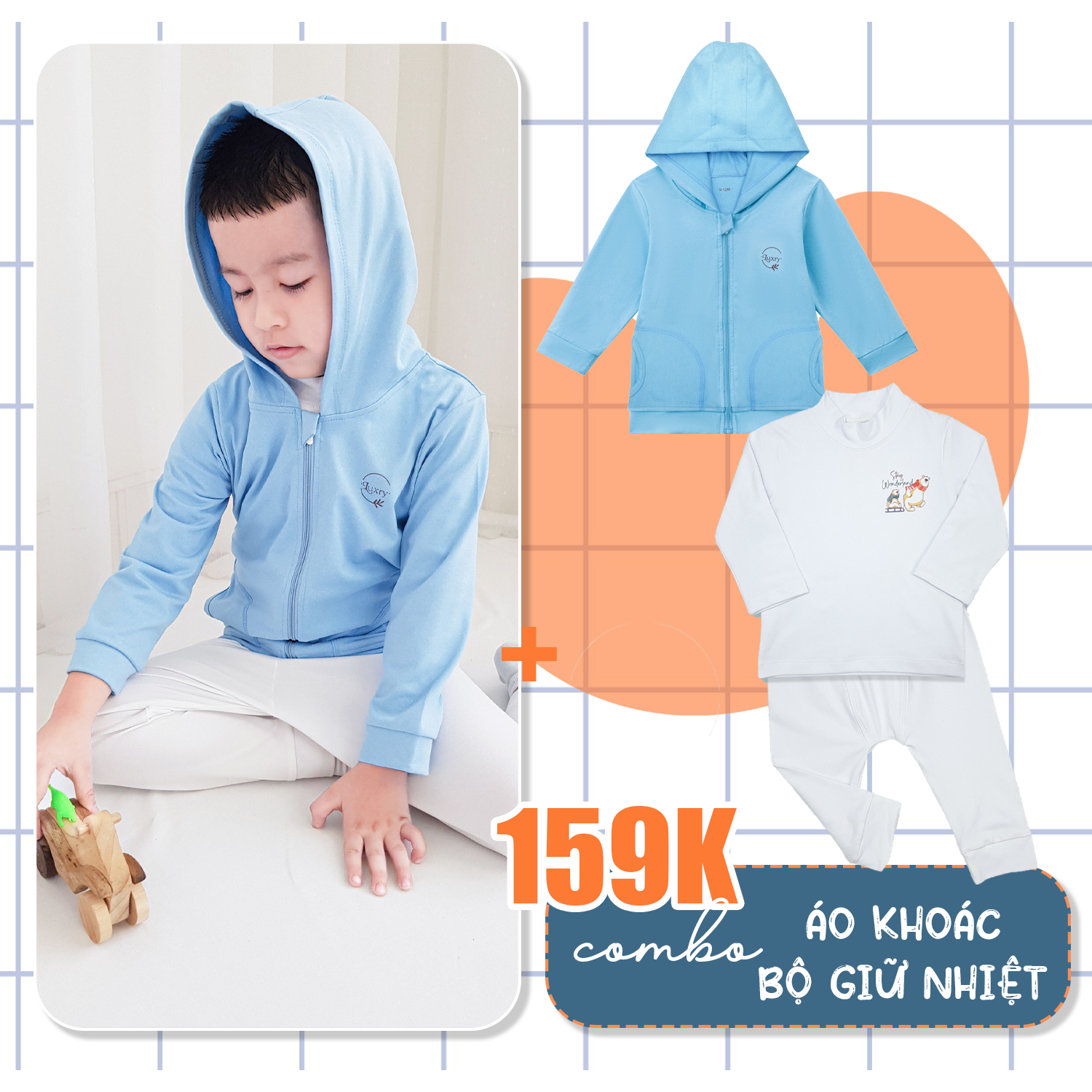 Combo khuyến mãi sản phẩm trẻ em áo khoác và bộ giữ nhiệt cho bé trai, bé gái