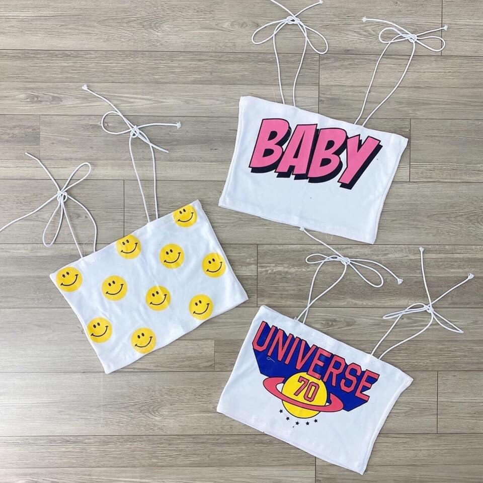 áo croptop 2 dây bún cột nơ vai xinh thun mịn