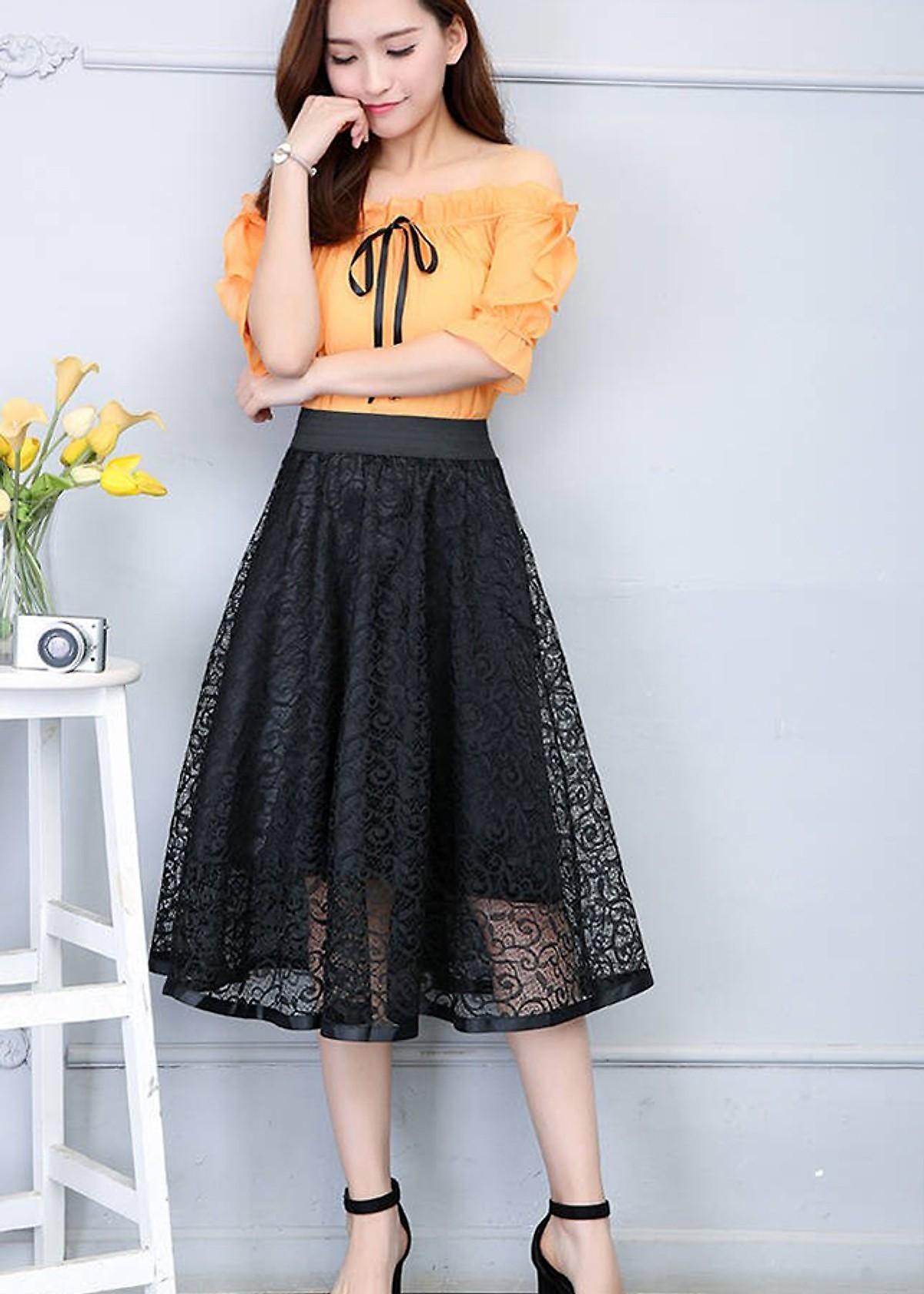 Chân váy xòe ren hoa cho bạn gái tỏa sáng