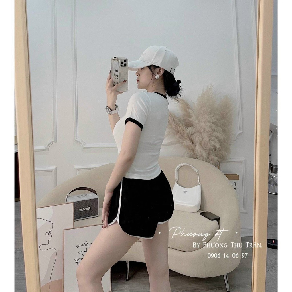 Áo Body Cổ Tròn Phối Viền Đen, Trắng