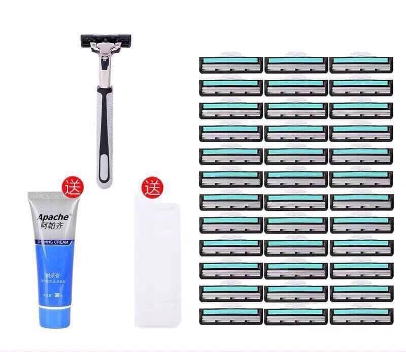 Combo Dao Cạo Râu Và Lưỡi Kép Giá Rẻ Cho Phái Mạnh (36 Lưỡi Dao Kép + 1 Bàn Cạo+ 1 tuýt kem tạo bọt)