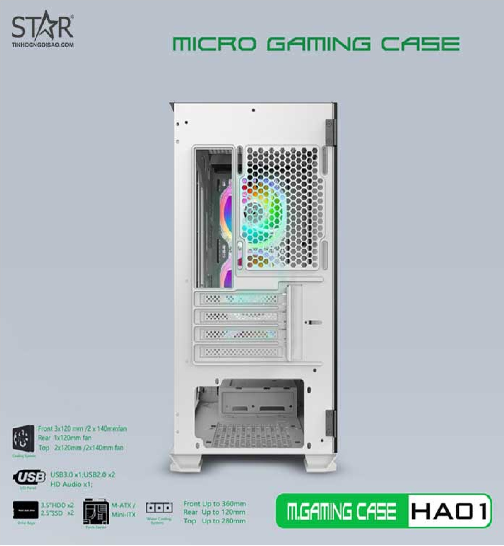 Case Gaming VSP HA01 Mini Tower (Trắng)