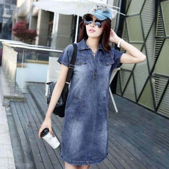 [HCM]ĐẦM JEAN SUÔNG CỔ SƠ MI CAO CẤP