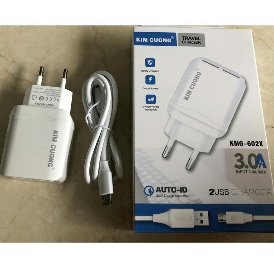 Bộ Sạc KIM CƯƠNG KMG 602X 3.0A MAX  kèm cáp micro usb