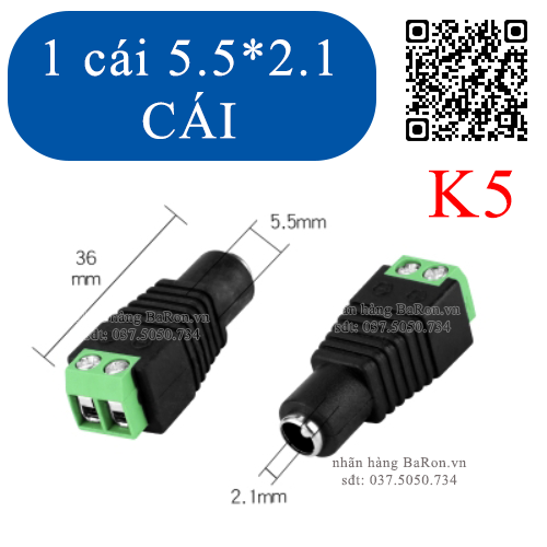 Jack cắm nguồn DC 5.5x2.1 Jack đực 5.5x2.5 (nhiều loại)