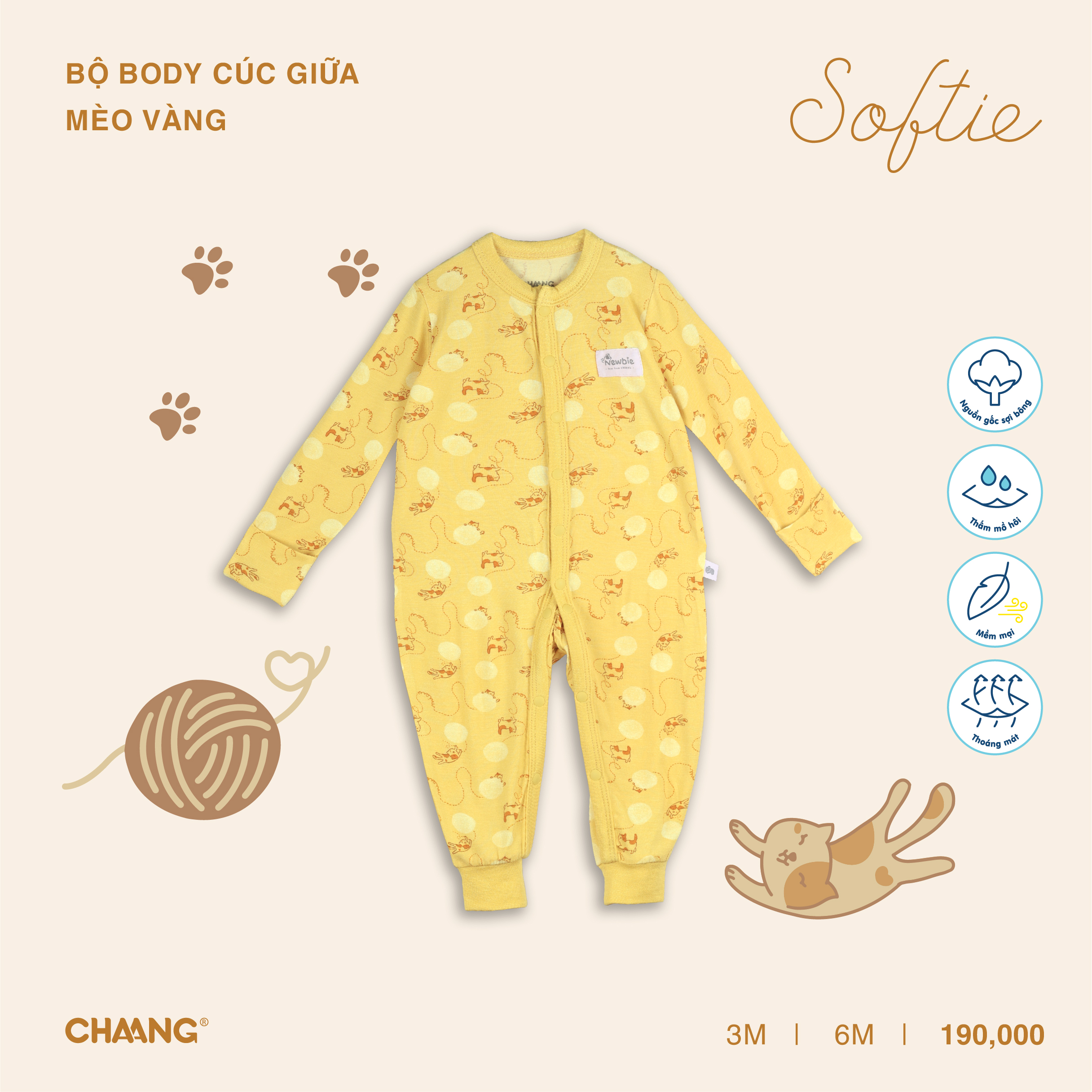 [CHAANG] Bộ body dài cúc giữa Mèo Chaang