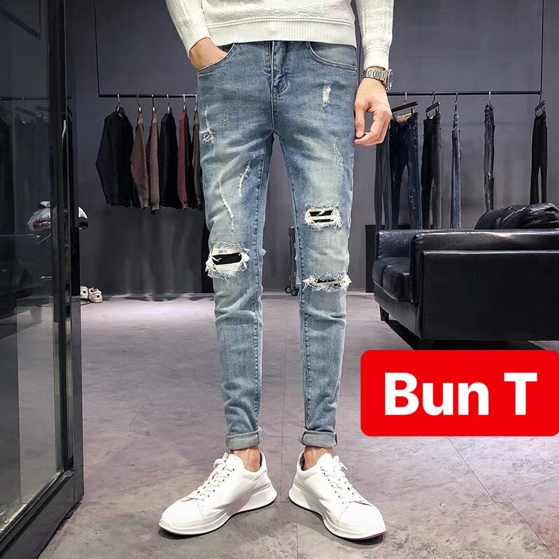 QUẦN BAGGY JEAN NAM CHẤT BÒ XANH HƠI RỘNG RÁCH CỰC ĐẸP SIÊU HOT TT-2606 TRANG BUN FASHION