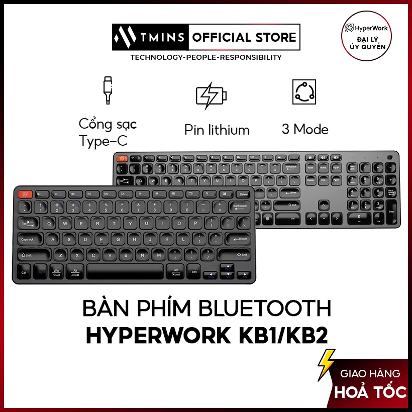 Bàn phím Bluetooth HyperWork KB1 Plus / KB2 ( Hàng chính hãng) - Bảo hành 12 tháng