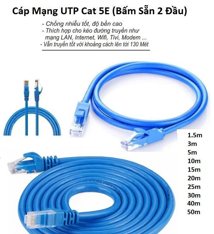 Cáp Mạng UTP Cat 5E Dây Xanh ( Bấm Sẵn 2 Đầu )