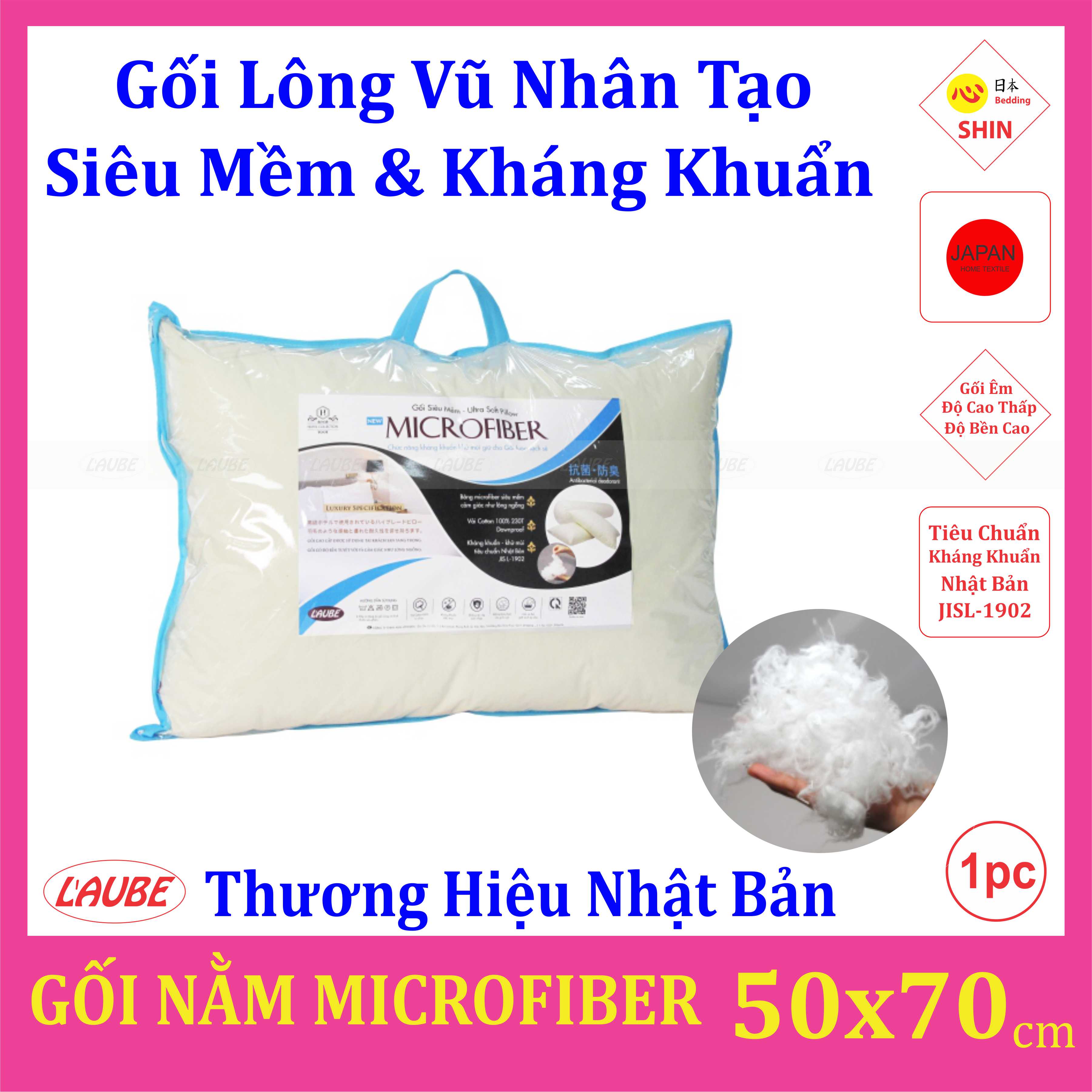 [HCM]Gối nằm Microfiber siêu mềm kháng khuẩn 50x70cm