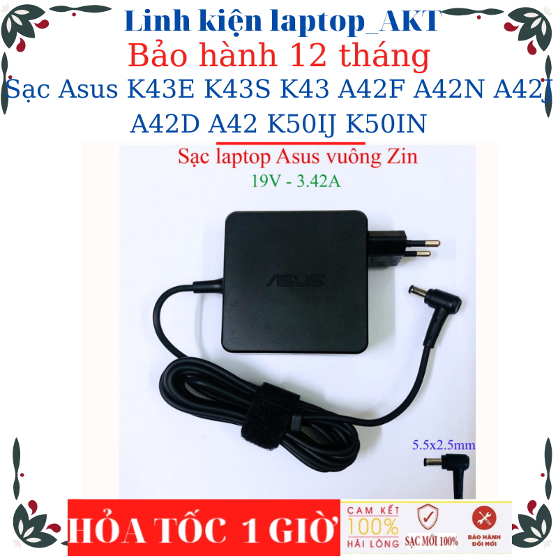 Sạc laptop asus k43e k43s k43 a42f a42n a42j a42d a42 k50ij k50in-sạc asus 19v-2.37a/3.42a-45w/65w vuông, chữ nhật chân thường