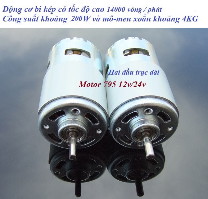 Motor 795 2 bạc đạn 2 trục dài 200W 12V - 24V