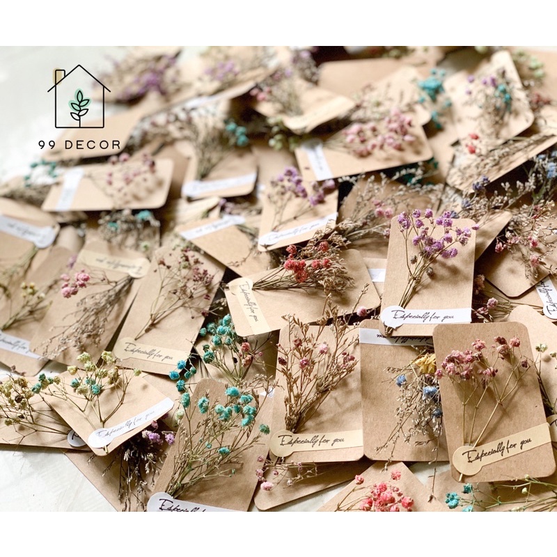 Combo 50 Thiệp Hoa Khô Handmade - Thiệp Chúc Mừng Phong Cách Vintage