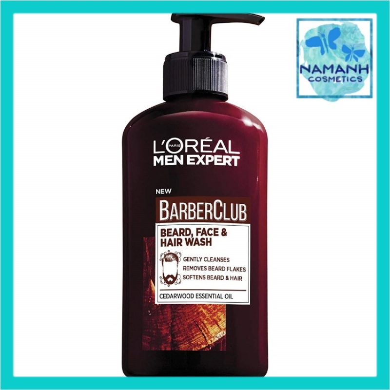 Gel 3 in 1 làm sạch râu, mặt và tóc LOreal Men Expert BarberClub Beard, Face & Hair wash cedarwood Essential Oil