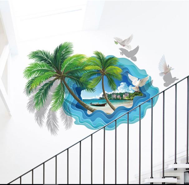 Decal trang trí Bãi biển hoạt hình