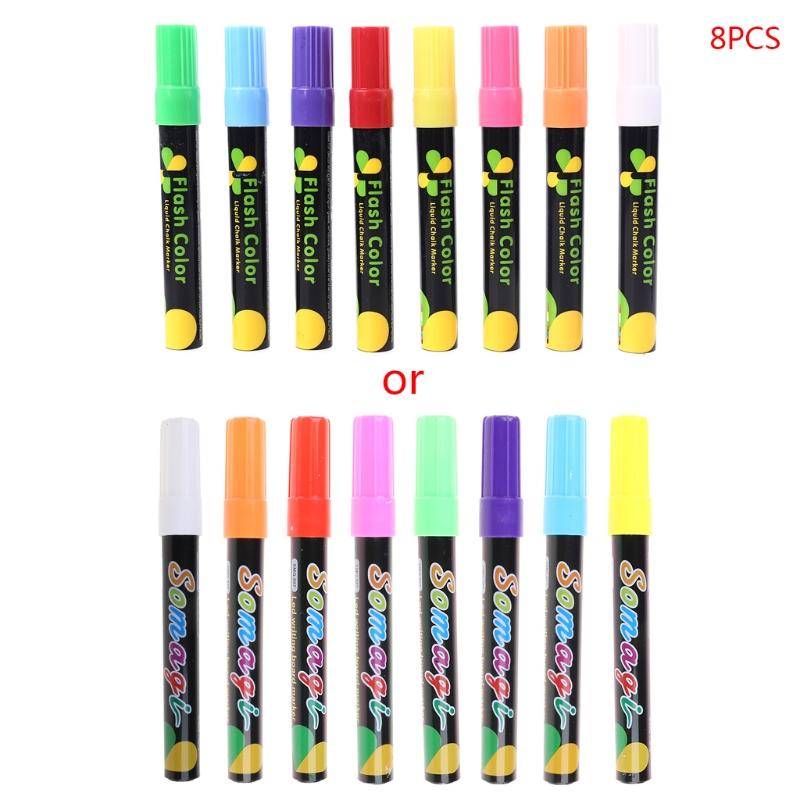 8 Colors Highlighter Fluorescent Liquid Chalk Marker Neon Pen For LED Writing Board Blackboard Glass Painting Graffiti Office Supply