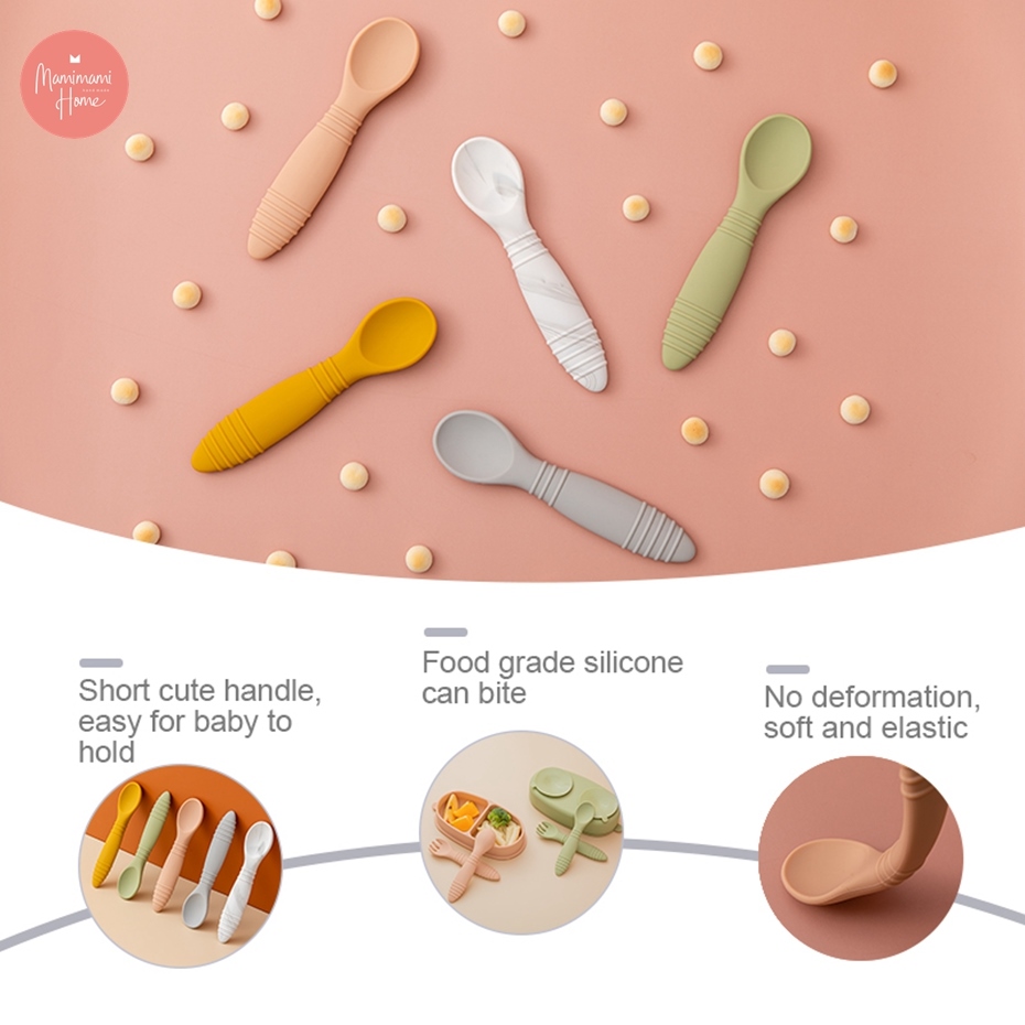 【Ready Stock】1pc Baby Tableware Food Grade Safe and Healthy Threaded Silicone Fork Spoon