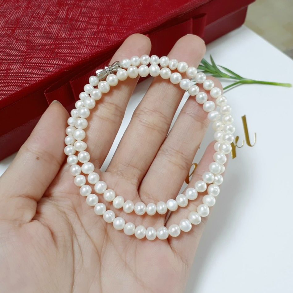 Vòng cổ chocker ngọc trai thật- ngọc ovan 3-4li