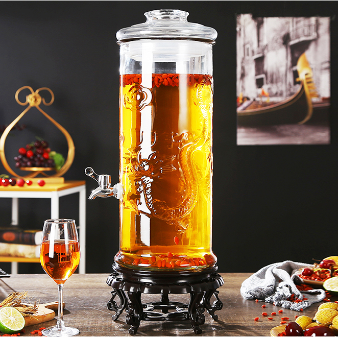 Bình ngâm thuỷ tinh 25 lít dáng trụ hoa văn rồng