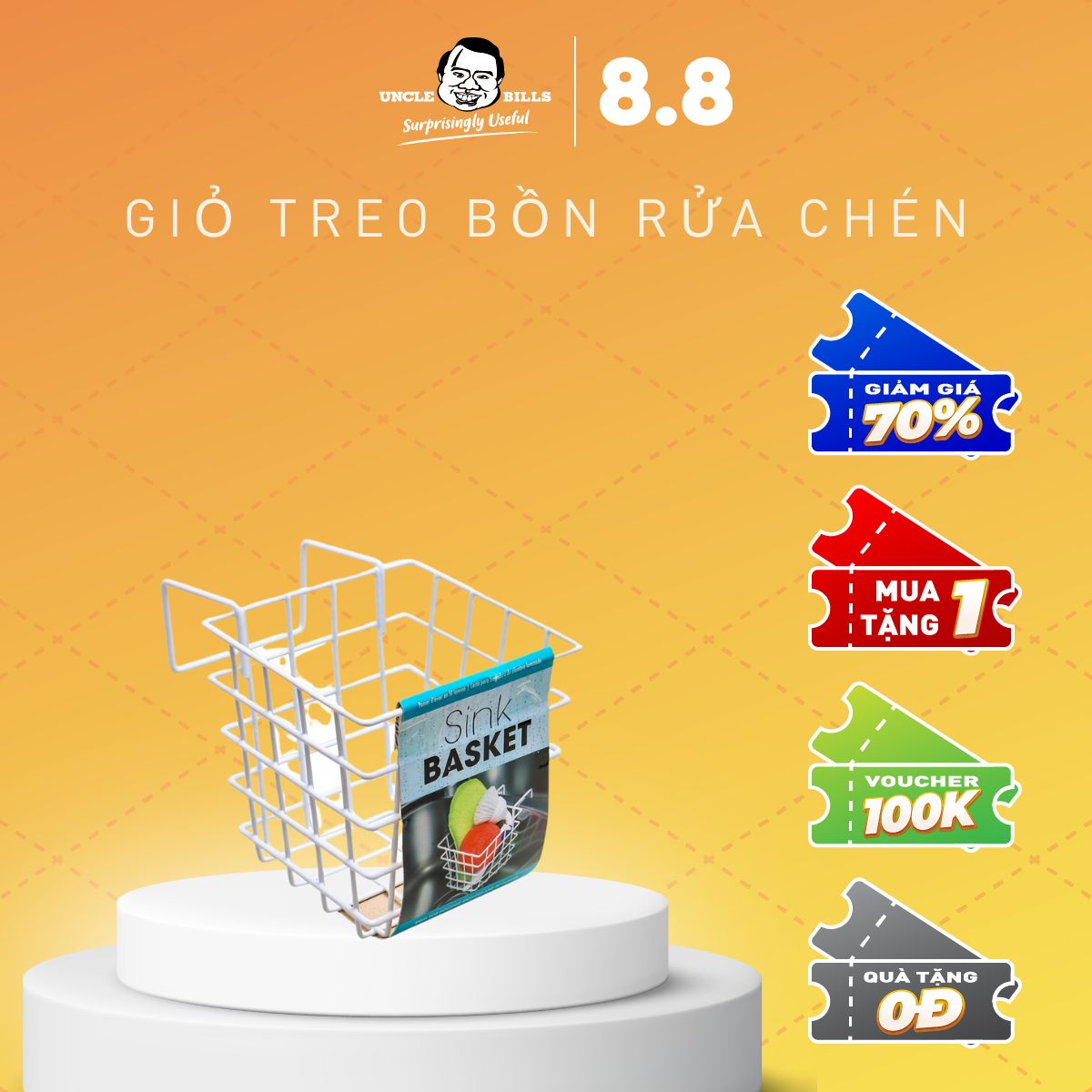 Giỏ treo bồn rửa chén ubl ka0491 size 12x12x12cm